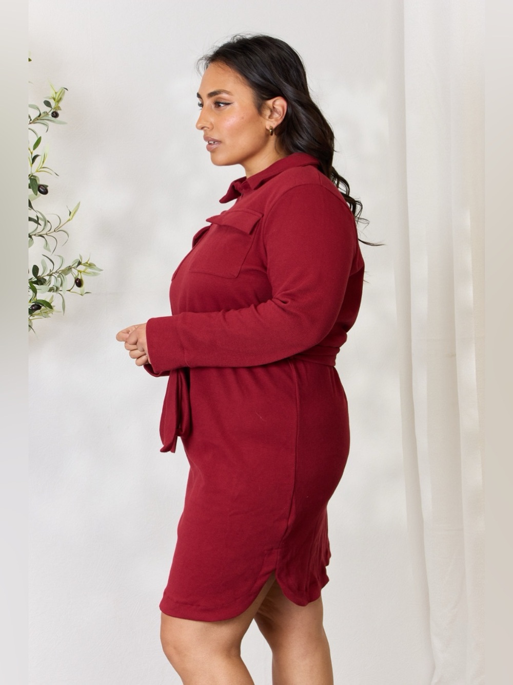 Culture Code Full Size Tie Front Half Zip Long Sleeve Shirt Dress - Picture 4 of 15